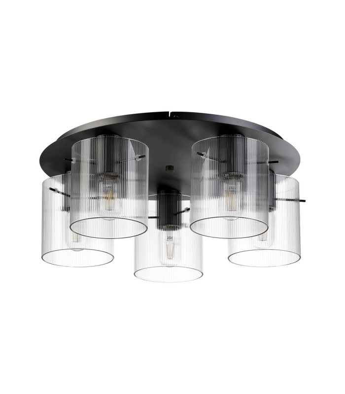 Hudson 56cm Round Ceiling Flush 5 Light Flush Fitting E27 Dark Grey/Clear Narrow Line Glass-4