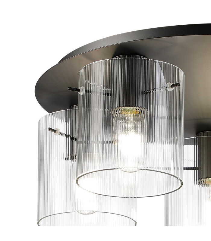 Hudson 56cm Round Ceiling Flush 5 Light Flush Fitting E27 Dark Grey/Clear Narrow Line Glass-5