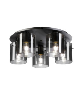 Hudson 56cm Round Ceiling Flush 5 Light Flush Fitting E27 Dark Grey/Smoke Narrow Line Glass-1
