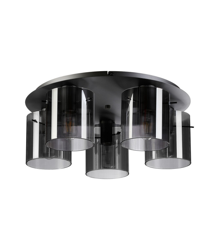 Hudson 56cm Round Ceiling Flush 5 Light Flush Fitting E27 Dark Grey/Smoke Narrow Line Glass-4