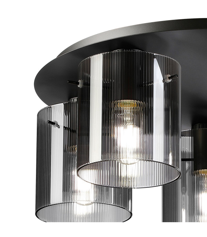 Hudson 56cm Round Ceiling Flush 5 Light Flush Fitting E27 Dark Grey/Smoke Narrow Line Glass-5