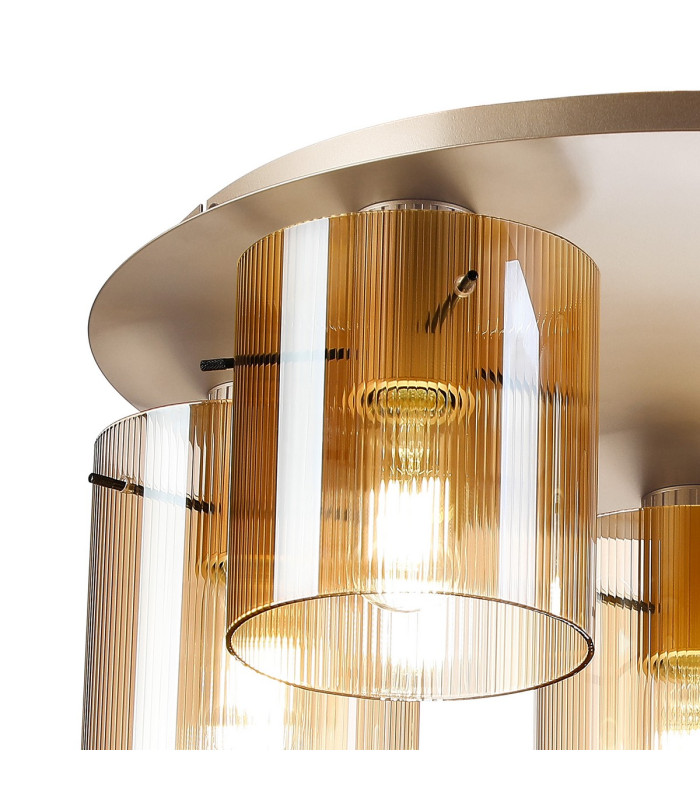 Hudson 56cm Round Ceiling Flush 5 Light Flush Fitting E27 Light Gold/Amber Narrow Line Glass-5