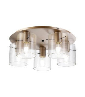 Hudson 56cm Round Ceiling Flush 5 Light Flush Fitting E27 Light Gold/Clear Narrow Line Glass-1