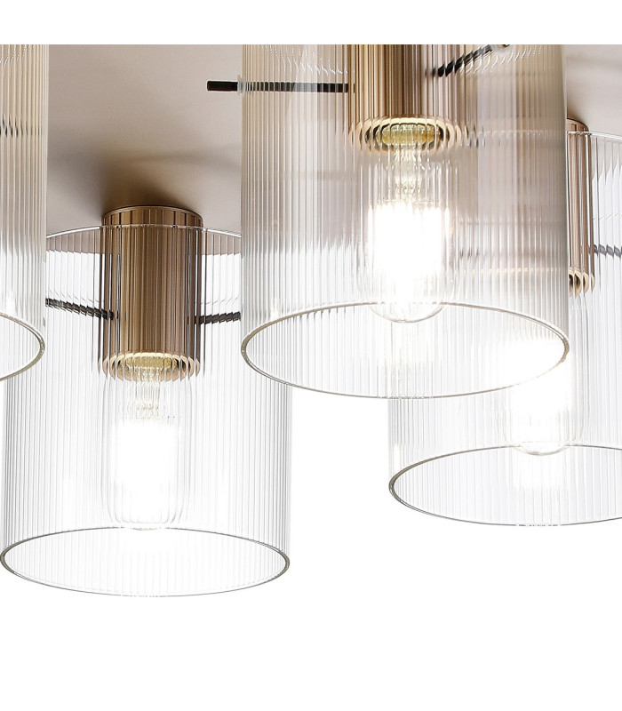 Hudson 56cm Round Ceiling Flush 5 Light Flush Fitting E27 Light Gold/Clear Narrow Line Glass-6