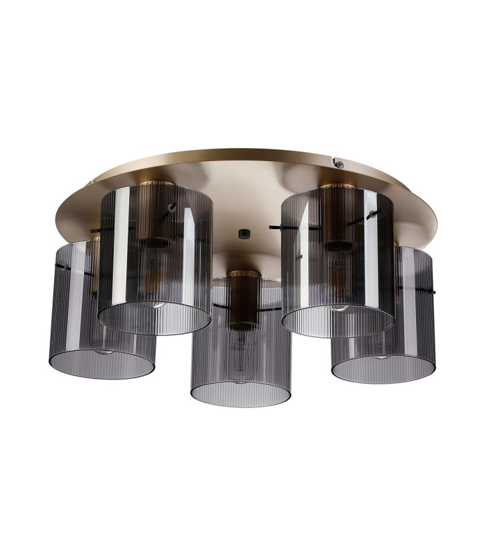 Hudson 56cm Round Ceiling Flush 5 Light Flush Fitting E27 Light Gold/Smoke Narrow Line Glass-4