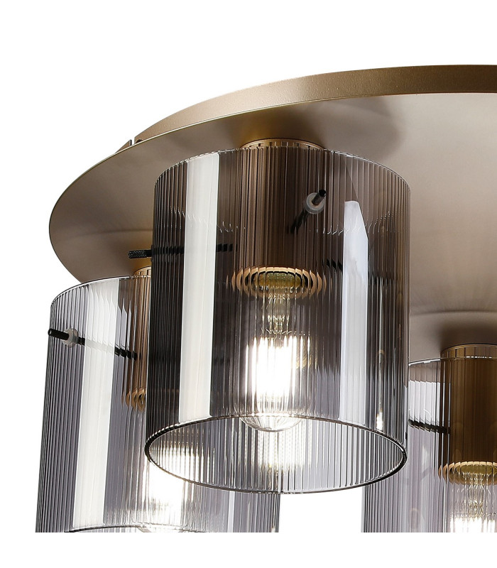 Hudson 56cm Round Ceiling Flush 5 Light Flush Fitting E27 Light Gold/Smoke Narrow Line Glass-5