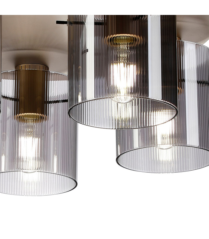 Hudson 56cm Round Ceiling Flush 5 Light Flush Fitting E27 Light Gold/Smoke Narrow Line Glass-6