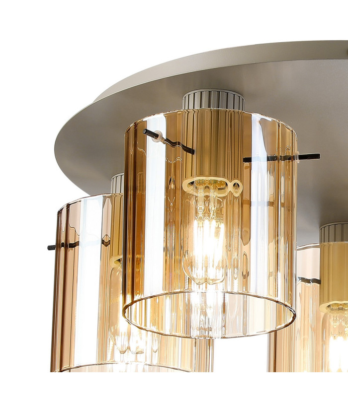 Hudson 56cm Round Ceiling Flush 5 Light Flush Fitting E27 Beige Stone/Amber Wide Line Glass-5