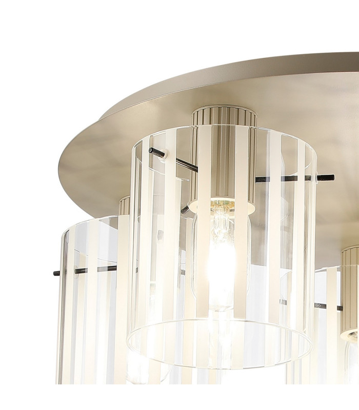 Hudson 56cm Round Ceiling Flush 5 Light Flush Fitting E27 Beige Stone/Frosted/Clear Wide Line Glass-5