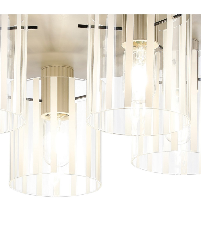 Hudson 56cm Round Ceiling Flush 5 Light Flush Fitting E27 Beige Stone/Frosted/Clear Wide Line Glass-6