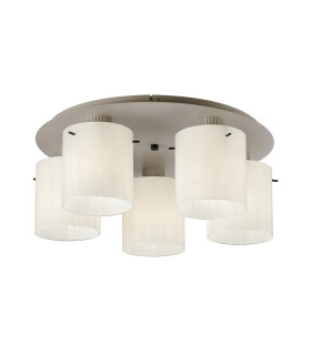 Hudson 56cm Round Ceiling Flush 5 Light Flush Fitting E27 Beige Stone/Gloss White Wide Line Glass-1