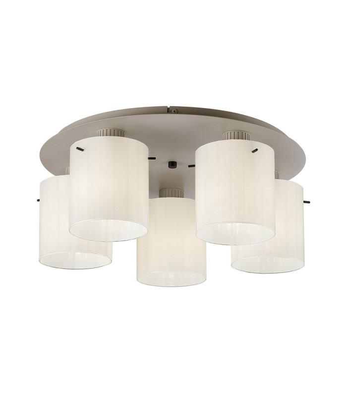 Hudson 56cm Round Ceiling Flush 5 Light Flush Fitting E27 Beige Stone/Gloss White Wide Line Glass-1