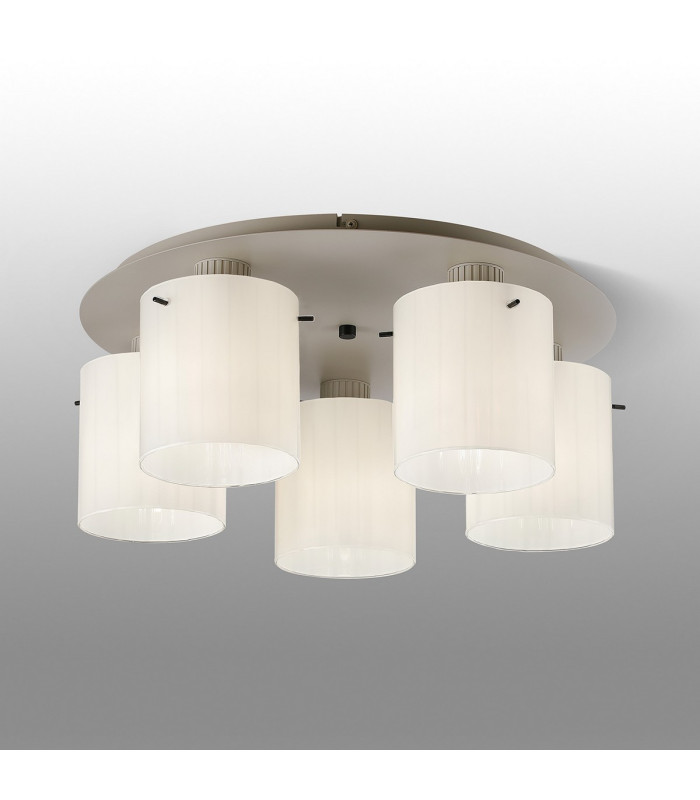 Hudson 56cm Round Ceiling Flush 5 Light Flush Fitting E27 Beige Stone/Gloss White Wide Line Glass-3
