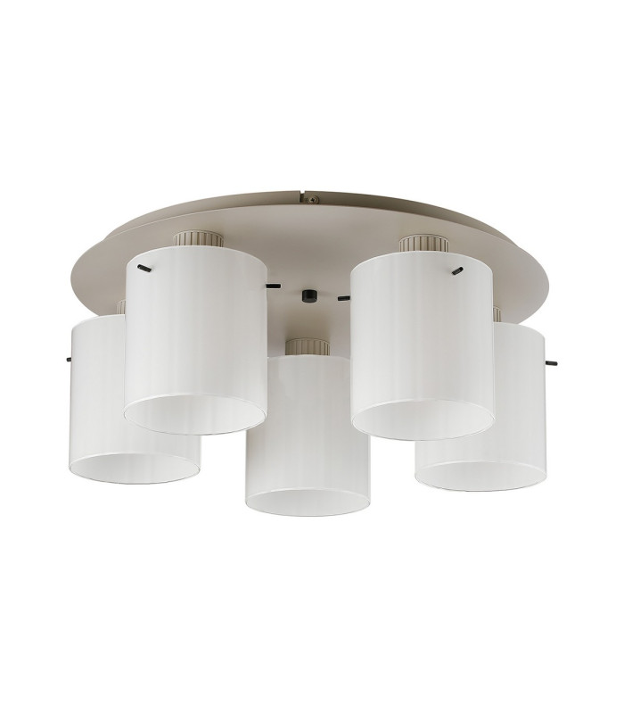 Hudson 56cm Round Ceiling Flush 5 Light Flush Fitting E27 Beige Stone/Gloss White Wide Line Glass-4