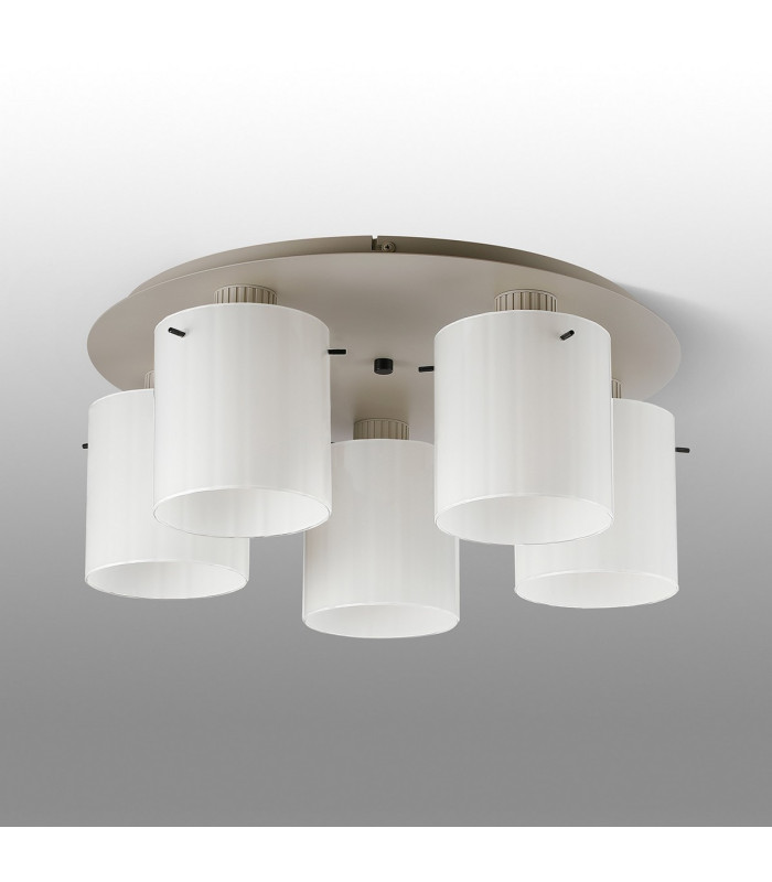 Hudson 56cm Round Ceiling Flush 5 Light Flush Fitting E27 Beige Stone/Gloss White Wide Line Glass-7