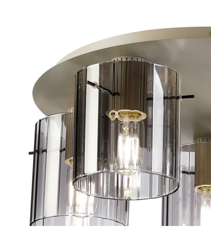 Hudson 56cm Round Ceiling Flush 5 Light Flush Fitting E27 Beige Stone/Smoke Wide Line Glass-5