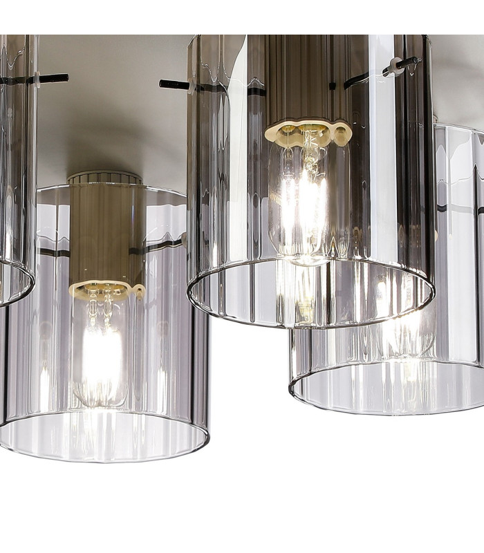 Hudson 56cm Round Ceiling Flush 5 Light Flush Fitting E27 Beige Stone/Smoke Wide Line Glass-6