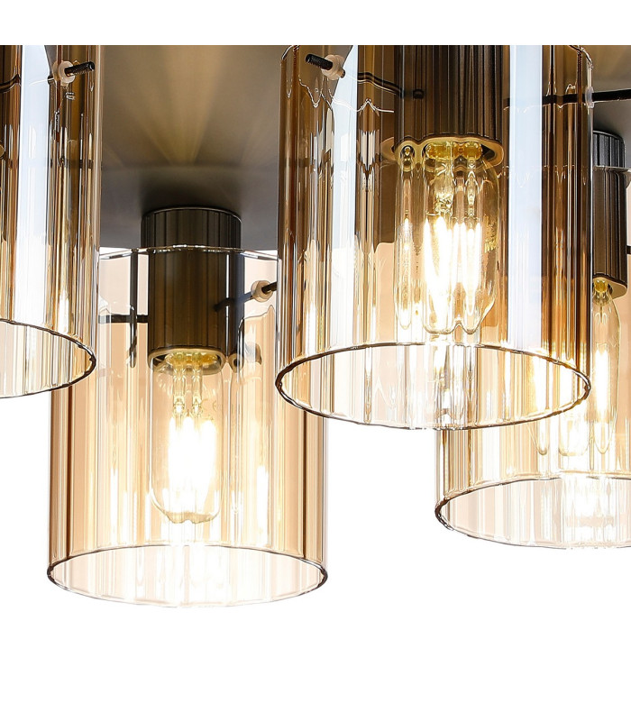 Hudson 56cm Round Ceiling Flush 5 Light Flush Fitting E27 Dark Grey/Amber Wide Line Glass-6