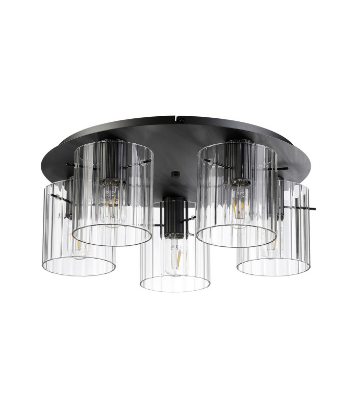 Hudson 56cm Round Ceiling Flush 5 Light Flush Fitting E27 Dark Grey/Clear Wide Line Glass-4