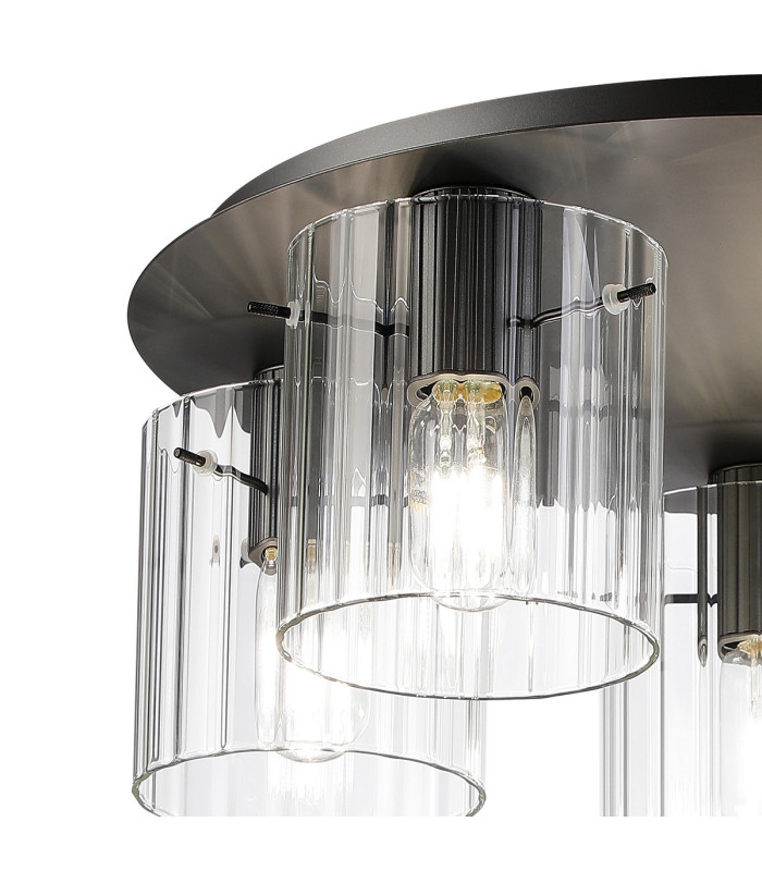 Hudson 56cm Round Ceiling Flush 5 Light Flush Fitting E27 Dark Grey/Clear Wide Line Glass-5