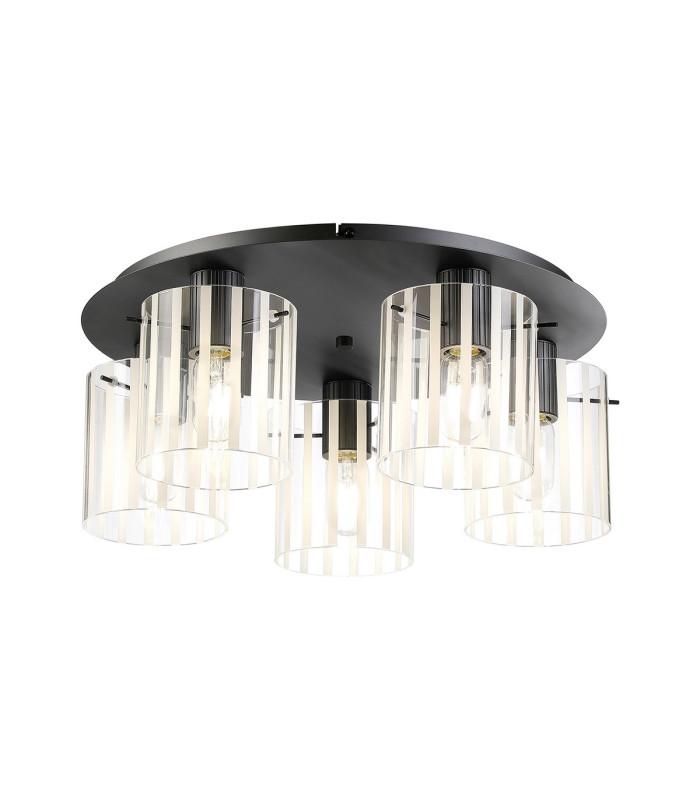 Hudson 56cm Round Ceiling Flush 5 Light Flush Fitting E27 Dark Grey/Frosted/Clear Wide Line Glass-1