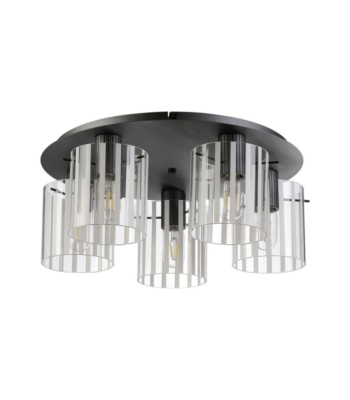 Hudson 56cm Round Ceiling Flush 5 Light Flush Fitting E27 Dark Grey/Frosted/Clear Wide Line Glass-4