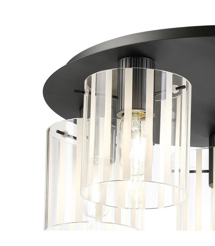 Hudson 56cm Round Ceiling Flush 5 Light Flush Fitting E27 Dark Grey/Frosted/Clear Wide Line Glass-5
