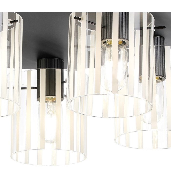 Hudson 56cm Round Ceiling Flush 5 Light Flush Fitting E27 Dark Grey/Frosted/Clear Wide Line Glass-6