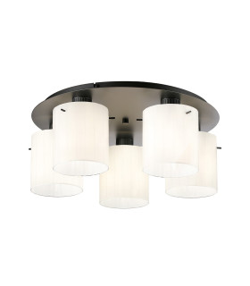Hudson 56cm Round Ceiling Flush 5 Light Flush Fitting E27 Dark Grey/Gloss White Wide Line Glass-1