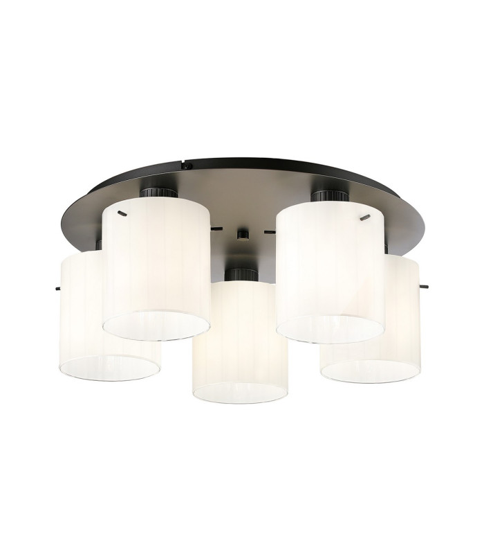 Hudson 56cm Round Ceiling Flush 5 Light Flush Fitting E27 Dark Grey/Gloss White Wide Line Glass-1