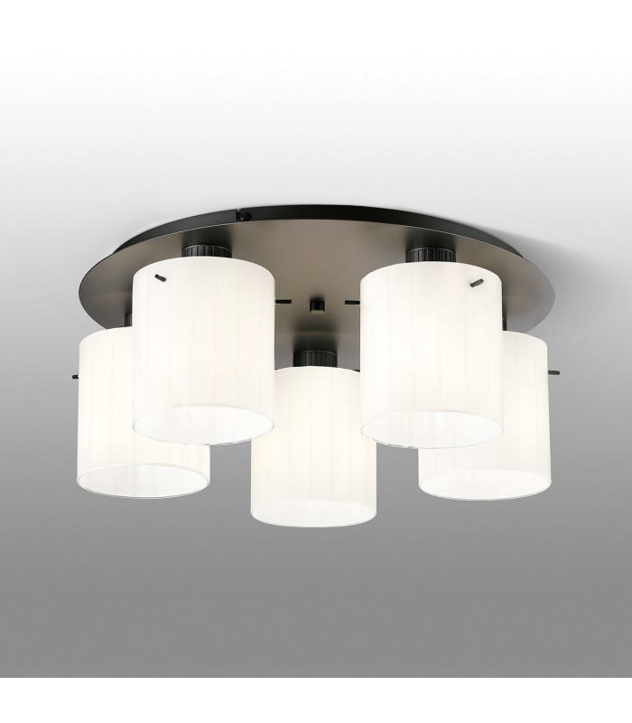Hudson 56cm Round Ceiling Flush 5 Light Flush Fitting E27 Dark Grey/Gloss White Wide Line Glass-3