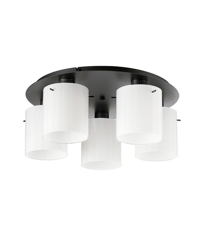 Hudson 56cm Round Ceiling Flush 5 Light Flush Fitting E27 Dark Grey/Gloss White Wide Line Glass-4