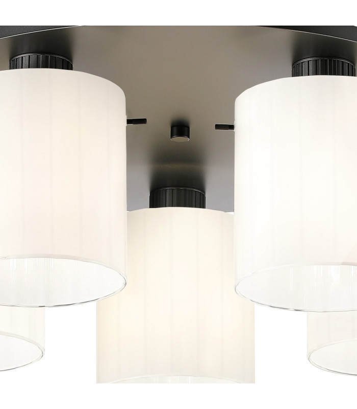 Hudson 56cm Round Ceiling Flush 5 Light Flush Fitting E27 Dark Grey/Gloss White Wide Line Glass-5