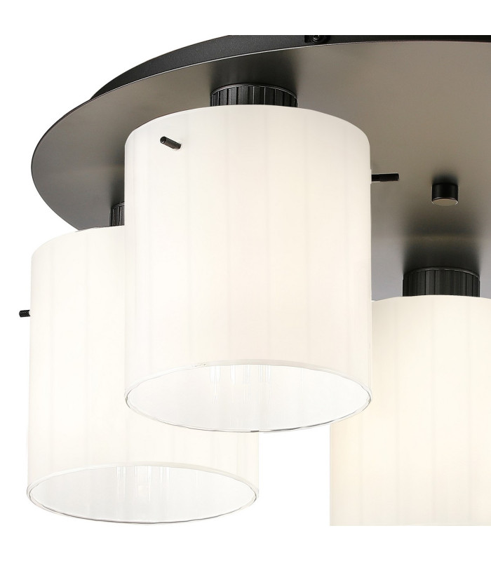Hudson 56cm Round Ceiling Flush 5 Light Flush Fitting E27 Dark Grey/Gloss White Wide Line Glass-6