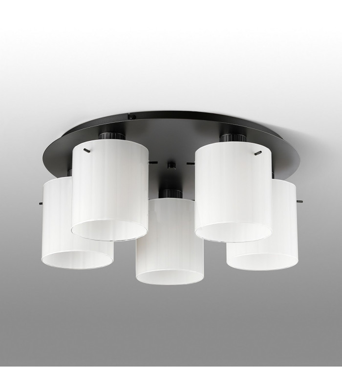 Hudson 56cm Round Ceiling Flush 5 Light Flush Fitting E27 Dark Grey/Gloss White Wide Line Glass-7