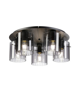 Hudson 56cm Round Ceiling Flush 5 Light Flush Fitting E27 Dark Grey/Smoke Wide Line Glass-1