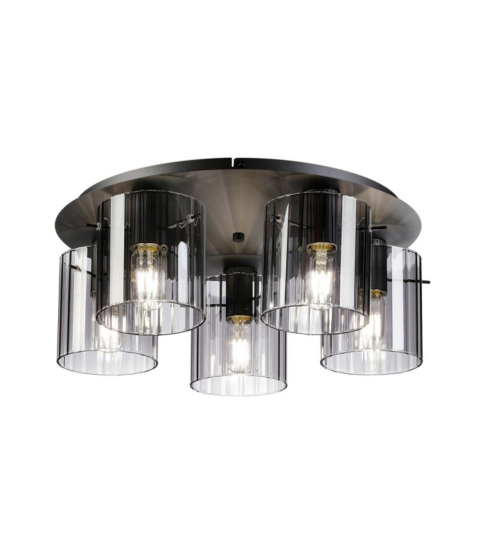 Hudson 56cm Round Ceiling Flush 5 Light Flush Fitting E27 Dark Grey/Smoke Wide Line Glass-1