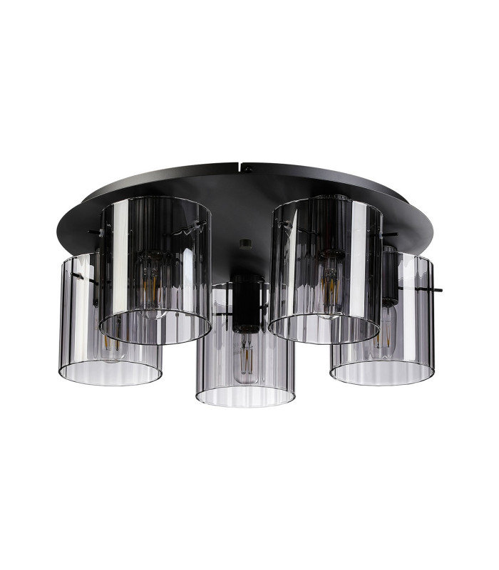 Hudson 56cm Round Ceiling Flush 5 Light Flush Fitting E27 Dark Grey/Smoke Wide Line Glass-4