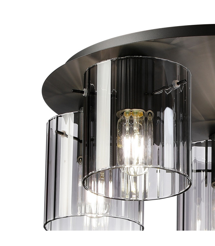 Hudson 56cm Round Ceiling Flush 5 Light Flush Fitting E27 Dark Grey/Smoke Wide Line Glass-5