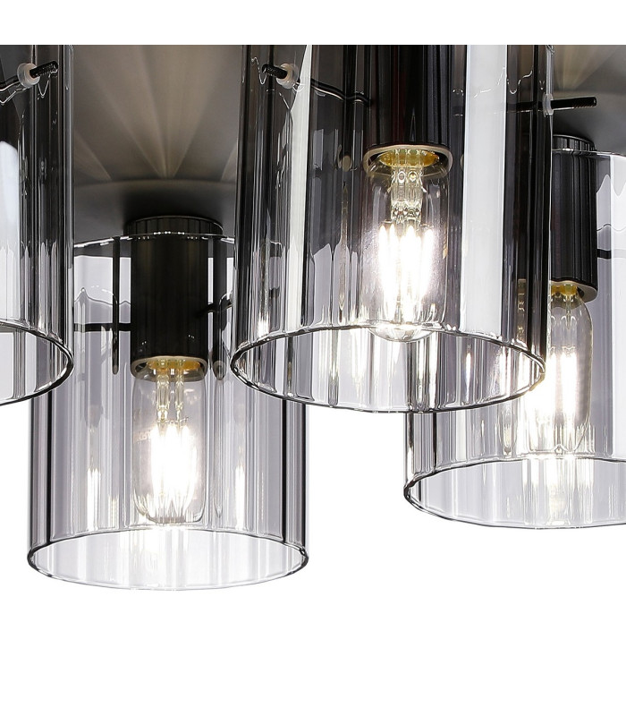 Hudson 56cm Round Ceiling Flush 5 Light Flush Fitting E27 Dark Grey/Smoke Wide Line Glass-6