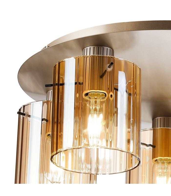 Hudson 56cm Round Ceiling Flush 5 Light Flush Fitting E27 Light Gold/Amber Wide Line Glass-5