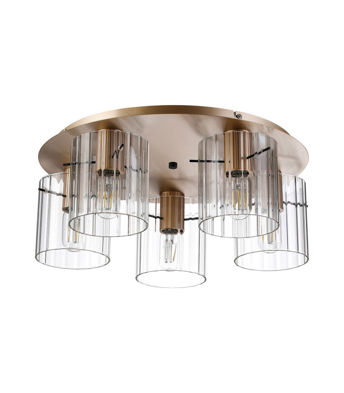 Hudson 56cm Round Ceiling Flush 5 Light Flush Fitting E27 Light Gold/Clear Wide Line Glass-4