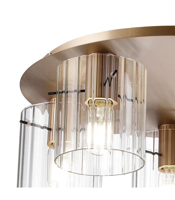 Hudson 56cm Round Ceiling Flush 5 Light Flush Fitting E27 Light Gold/Clear Wide Line Glass-5