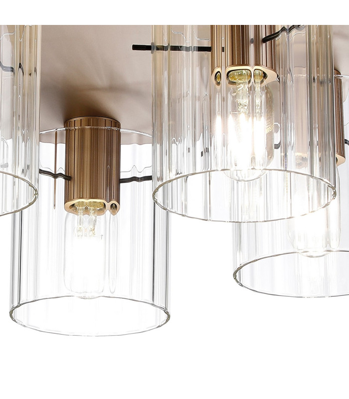 Hudson 56cm Round Ceiling Flush 5 Light Flush Fitting E27 Light Gold/Clear Wide Line Glass-6