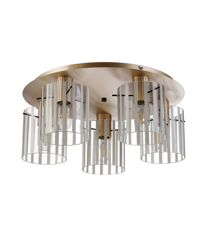 Hudson 56cm Round Ceiling Flush 5 Light Flush Fitting E27 Light Gold/Frosted/Clear Wide Line Glass-4