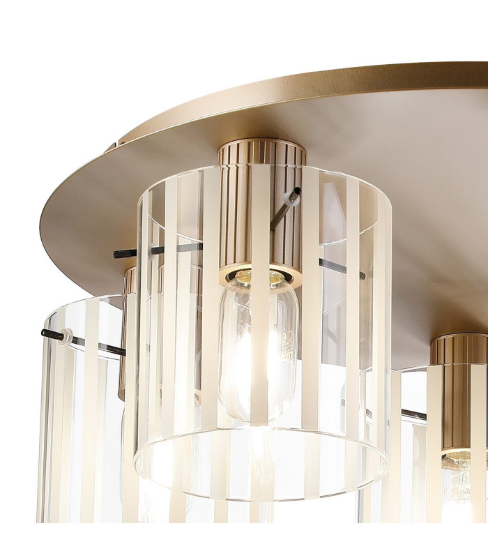 Hudson 56cm Round Ceiling Flush 5 Light Flush Fitting E27 Light Gold/Frosted/Clear Wide Line Glass-5