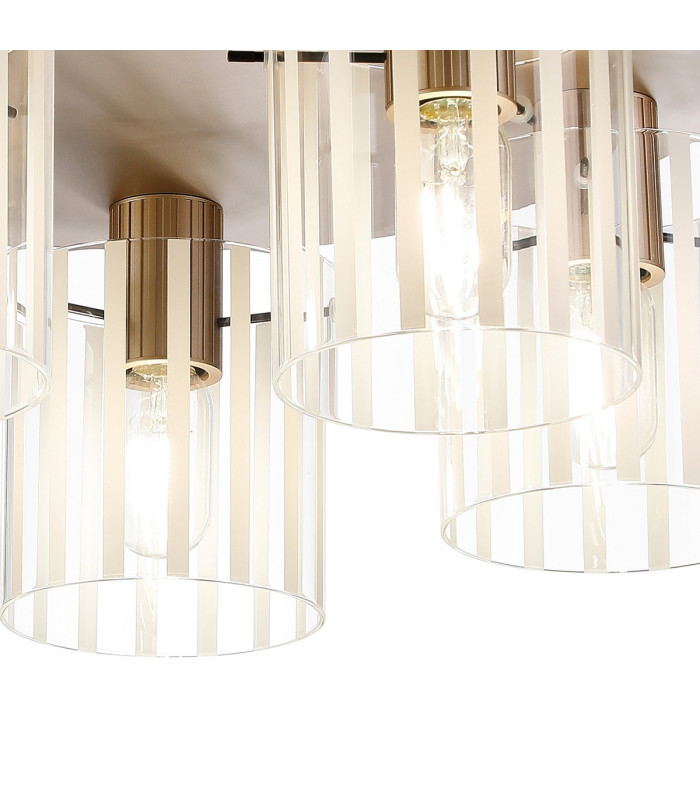 Hudson 56cm Round Ceiling Flush 5 Light Flush Fitting E27 Light Gold/Frosted/Clear Wide Line Glass-6