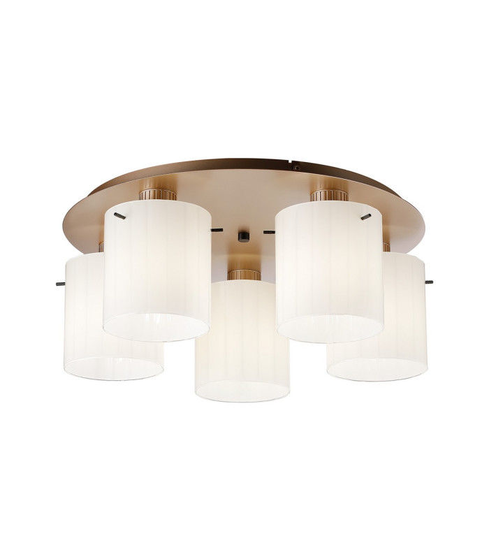 Hudson 56cm Round Ceiling Flush 5 Light Flush Fitting E27 Light Gold/Gloss White Wide Line Glass-1