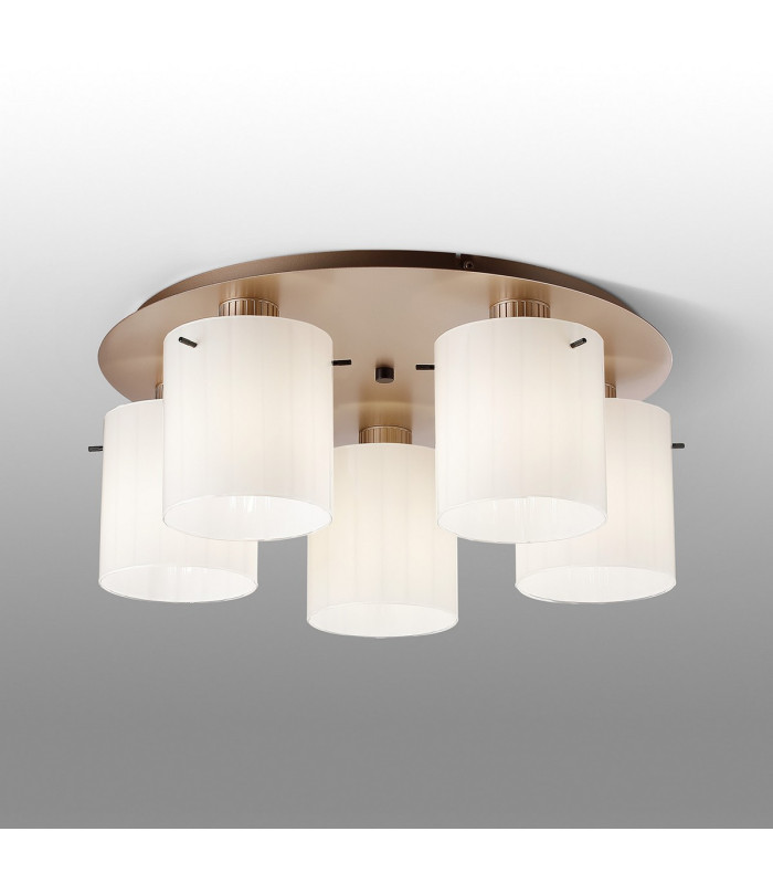 Hudson 56cm Round Ceiling Flush 5 Light Flush Fitting E27 Light Gold/Gloss White Wide Line Glass-3