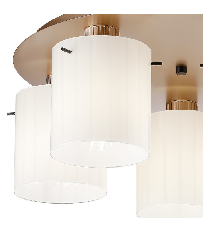 Hudson 56cm Round Ceiling Flush 5 Light Flush Fitting E27 Light Gold/Gloss White Wide Line Glass-6